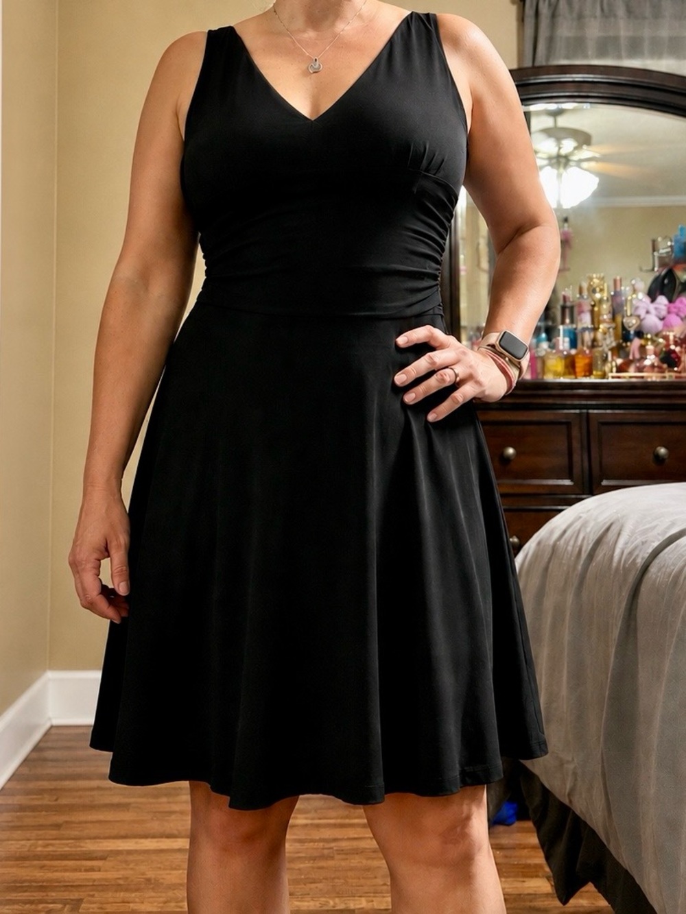 Connected Apparel Black Ruched Fit & Flare Dress Size 12